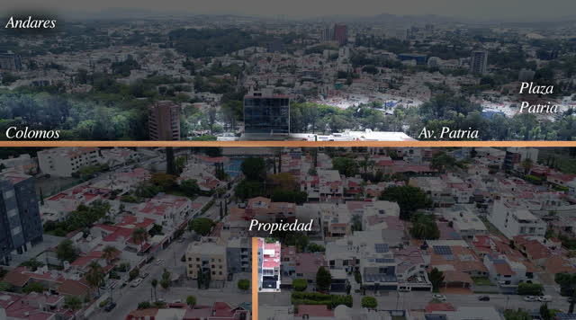 Vista aérea con ubicación marcada, Colomos